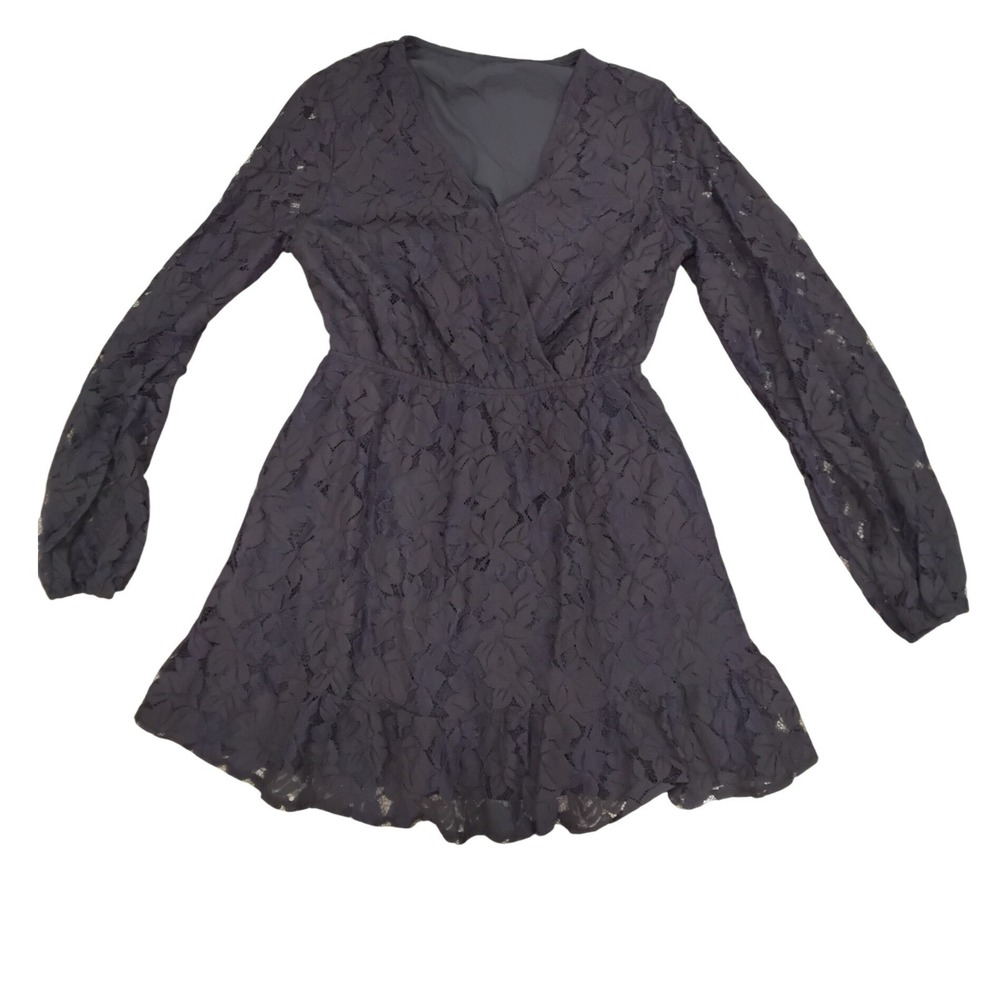 Cupshe Navy Blue Floral Lace Long Sleeve Mini Dress V-Neck M